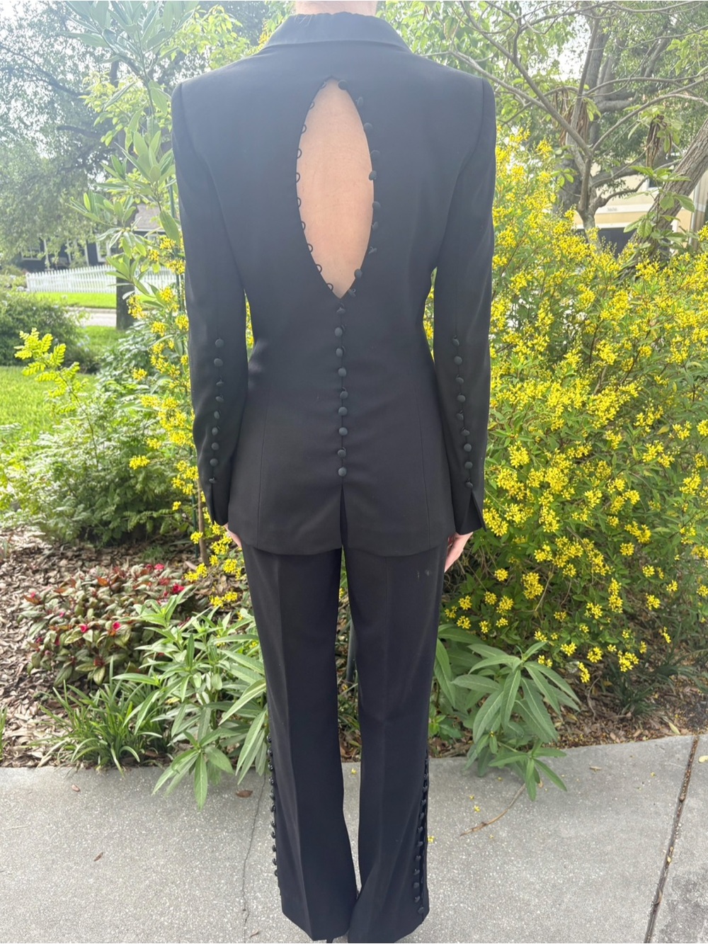 ESCADA Vintage Couture Black Open-Back Button Pant Suit Rare Statement Runway - Picture 1 of 16